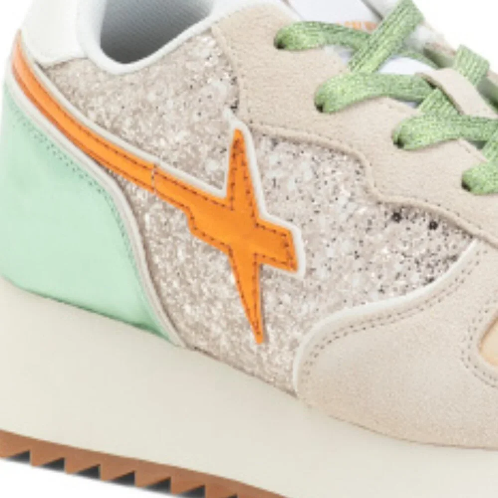 W6yZ Women's Jet-W Suede Sneaker Cream Multicolor Metallic & Glitter Size 38 NEW - Picture 6 of 6